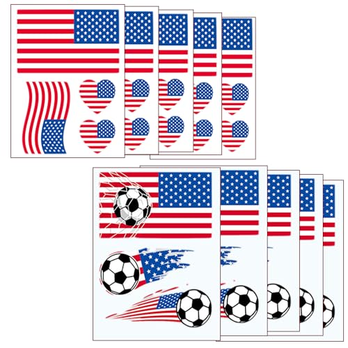 American Flag Temporary Tattoos, 10-Pack Patriotic Face Stickers