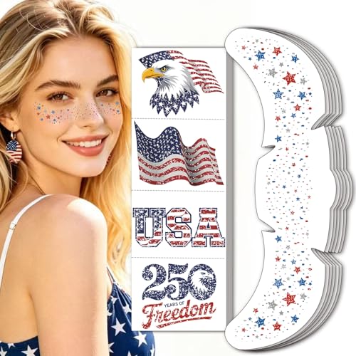 4th of July Temporary Tattoos & Glitter Freckles - Patriotic USA