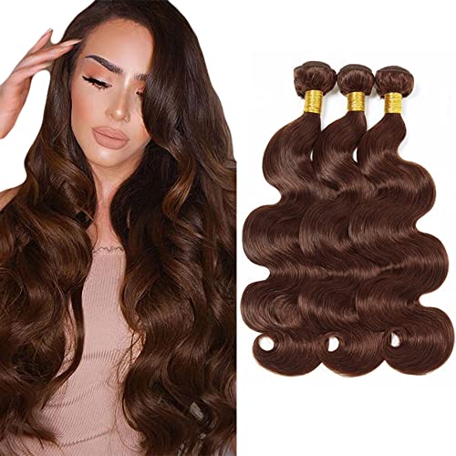 #4 Brown Body Wave Human Hair Bundles 14 16 18 Inch