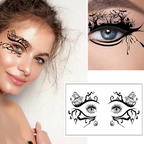 Halloween Eye Shadow Stickers 10 Pairs, Spider Bat Pumpkin 3D Tattoos