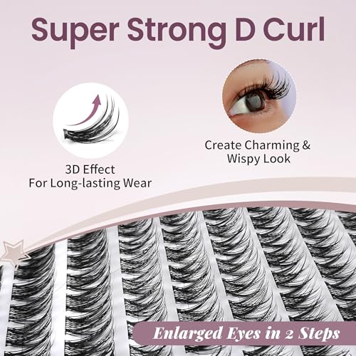 LAWINK Self Adhesive Eyelash Clusters 132pc 10-16mm D-Curly Wispy Lashes