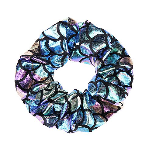 6 Pcs Mermaid Bronzing Hologram Metallic Hair Scrunchies Hair Bobbles Two-tone Elastics Ponytail Holders Hair Wrist Ties Bands Scrunchies for Show Gym Dance Party Cosplay for Girl (Black Color)