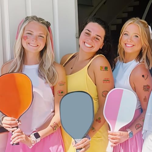 164Pcs Pink Pickleball Stickers Temporary Tattoos for Pickle Birthday Decorations, Hypoallergenic Green and Pink Pickleball Themed Party Decorations