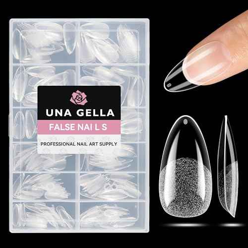 UNA GELLA Medium Almond Gel Nail Tips Half Matte 312pcs Almond Gel Nails No C Curve Clear False Fake Nails Effective Nail Extensions for DIY Art Salon-Level Press On Nails, 12 Sizes