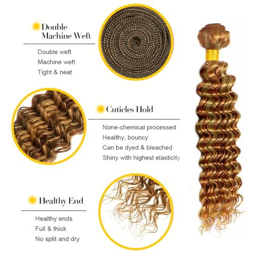 Honey Blonde Deep Wave Human Hair Bundles - 12 Inch P2730