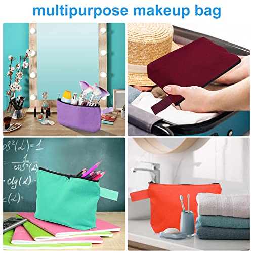 30 Pieces Travel Makeup Bags Canvas Cosmetic Bags Bulk Multipurpose Small Makeup Pouch with Zipper Plain Blank Toiletry Bag DIY for Women Teens, Assorted Colors