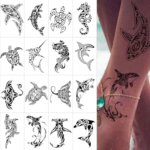 16 PCS Black Tribal Totem Temporary Tattoo Stickers