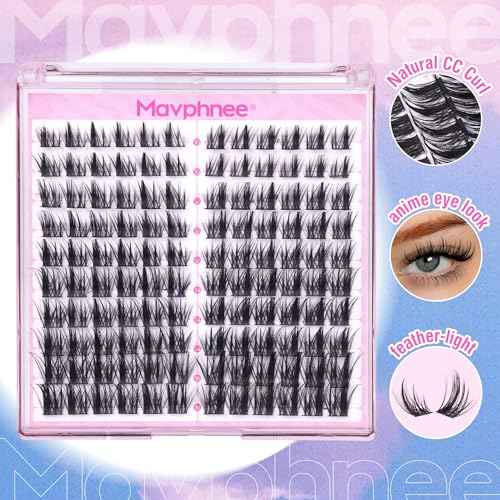 Natural Lash Clusters Spiky Eyelash Extensions Wispy Individual Lashes Manga Eyelash Individuals 120 Pcs CC-Curly Cluster Eyelash Extensions 10-16MM Mixed DIY Lash Extensions by Mavphnee
