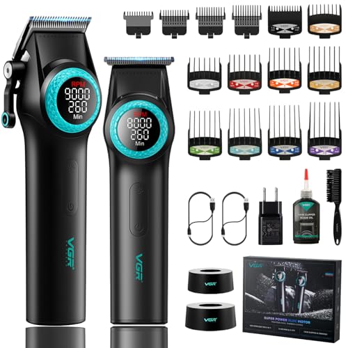 VGR Professional Hair Clipper & Trimmer Set with LED Display