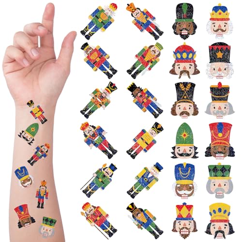 Nosiny 240 Pcs Christmas Nutcracker Glitter Temporary Tattoos