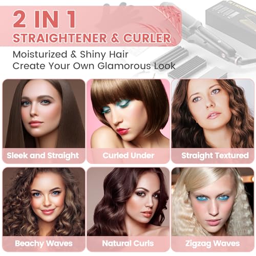 Sixriver Rose Gold 4-in-1 Ceramic Hair Crimper & Flat Iron with Multiple Plates