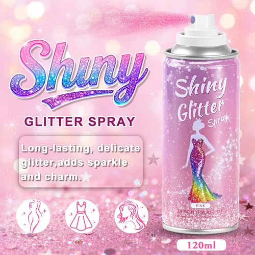 Pink Body Glitter Spray for Face Hair & Body - Long-Lasting Rave & Festival Shine