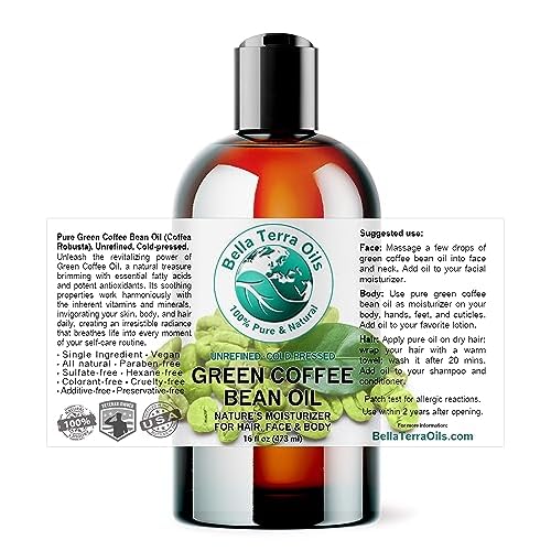 Bella Terra Oils - Green Coffee Bean Oil 16 oz - Dive into the World of Green Bean Coffee Extract, Boosted with Antioxidants, Supreme Skin Care Elixir