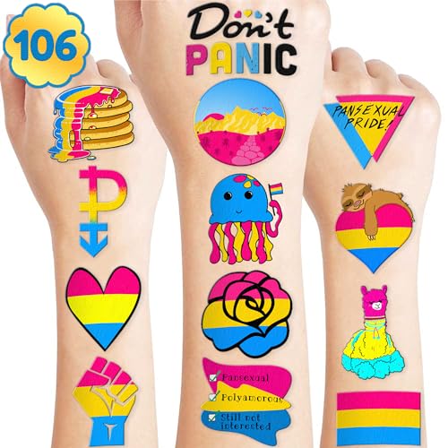 106 PCS Pansexual Rainbow Pride Temporary Tattoos