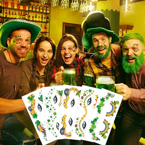 St Patricks Day Temporary Tattoos - Shamrock And Clover Designs for Kids & Adults, St Patty's Day Party Favors With Face Tattoo Stickers Saint Patricks Day Accessories for Gifts