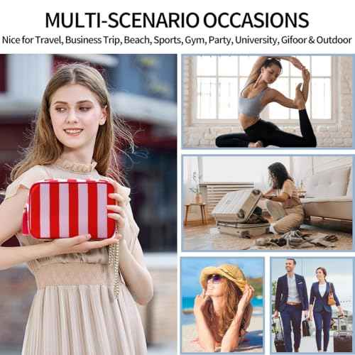 Stripe Makeup Bag Travel Cosmetic Bag Organizer Tassel Toiletry Bag Large Canvas Zipper Pouch and Accessories Storage Bag for Women