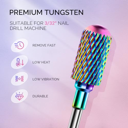 7-Piece Nail Drill Bits Set - Tungsten Carbide & Diamond, 3/32'' Shank, Two-Way Rotation for Acrylics and Gel Nails