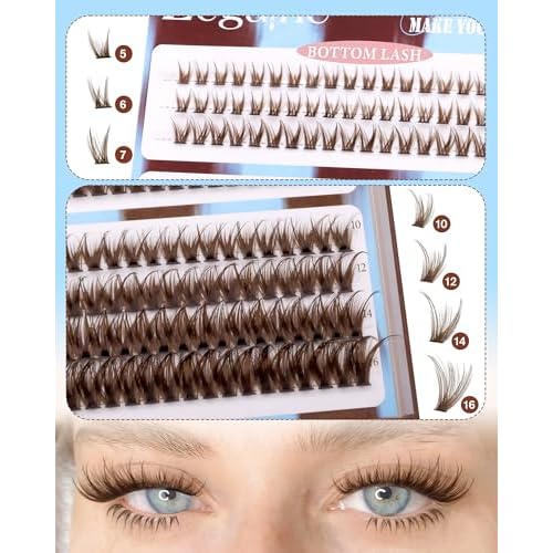 Brown Lash Clusters With Bottom Eyelash Clusters Natural Look Cluster Eyelash Extensions 300Pcs Dark Brown Wispy Lash Clusters D-Curly Individual Lashes 10-16MM by Zegaine