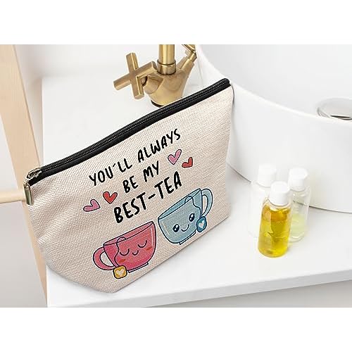 Ayxvt Bestie Gifts for Women,Bestie Gifts Makeup Bag,Friend Gifts,Friendship Gifts for Women Friends,You'll Always Be My Best-Tea Small Makeup Bag,Cosmetic Bags