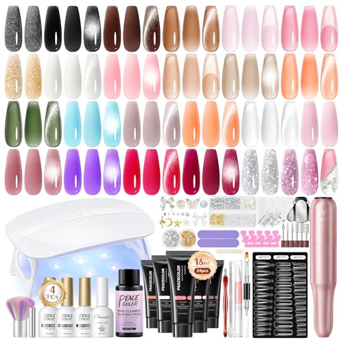 PEACECOLOR 52Pcs Poly Gel Nail Extension Kit with UV Light & Drill - 24 Colors
