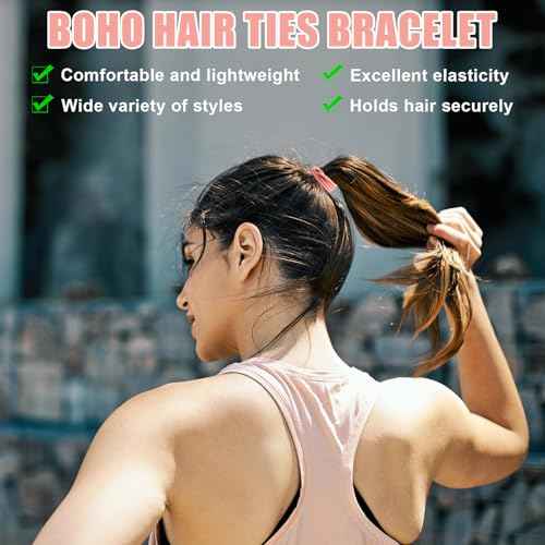 60 Pcs Boho Hair Ties, 4 Styles Elastic Hair Tie Bracelets for Women Hair Tie Bracelets Ponytail Holders for Girls with Thick and Thin Hair
