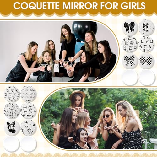 36 Pcs Coquette Aesthetic Compact Mirror Bulk Black Bow Party Favors Portable Travel Makeup Pocket Purse Mirror for Women Wedding Bridal Shower Quinceanera Party Favor