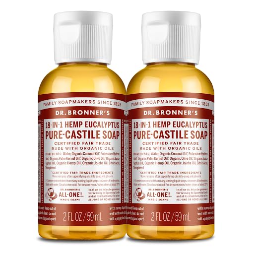 Dr. Bronner's - Pure-Castile Liquid Soap, Made with Organic Oils, 18-in-1 Uses: Face, Body, Hair, Laundry, Pets and Dishes, Concentrated, Vegan, Non-GMO (Eucalyptus, 2 ounce, 2-Pack)