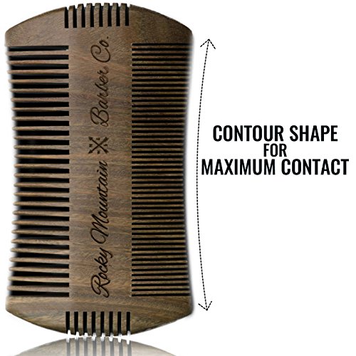 Beard Comb - Sandalwood Natural Hatchet Style for Hair - Anti-Static & No Snag, Handmade Wide & Fine Tooth Contour Brush Best for Beard & Moustache with Carrying Case Pouch