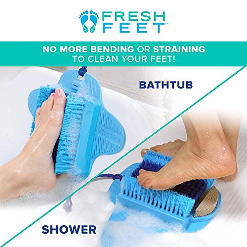Fresh Feet- Foot Scrubber With Pumice Stone, Cleans, Smooths, Exfoliates & Massages your Feet Without Bending in the Shower or Bathtub