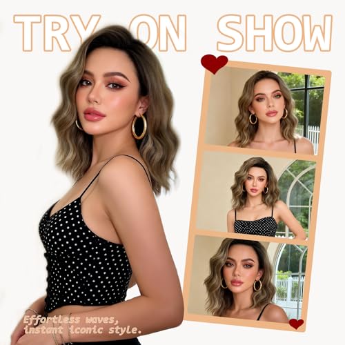 Short Brown Wavy Bob Wig for Women - 14 Inch Lace Front Hair