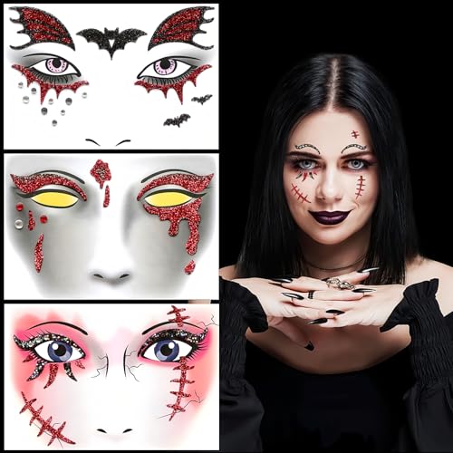 Halloween Face Jewels Tattoo Stickers – Vampire Bat Gems