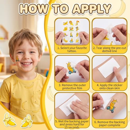 96 PCS Banana Temporary Tattoos for Kids | Party Favors