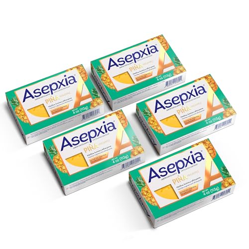 Asepxia Bar Soap, Non-Abrasive Exfoliating Facial Cleanser with Natural Pineapple Enzyme & Agave Extract, Pore Purifying & Brightening Face Wash for Oily Skin, 4 oz. - 5 Pack