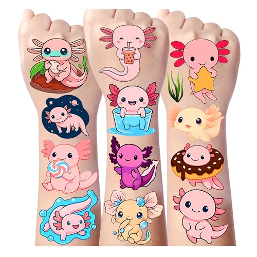 Temporary Tattoo Stickers ? 8 Sets / 100 PCS Waterproof Body Art Decals for Parties & Events (Axolotl)