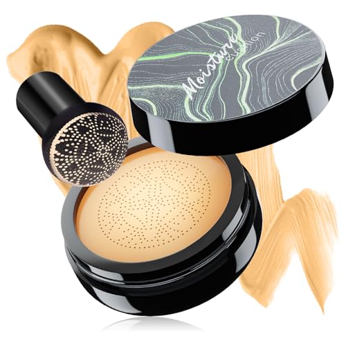 Mushroom Head Air Cushion CC Cream - Oil Control & Moisturizing Concealer Makeup Base, Brighten Long - Lasting Even Color Correcting Concealer Full Coverage for All Skin Types (Buff Beige)