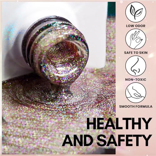 Makartt Cat Eye Gel Nail Polish Universal Rainbow Holographic Gel Polish Bronze Gaze Sparkly Glitter Unique Magnetic Effect Nail Gel for DIY Nail Art UV LED Soak Off Manicure 10ml