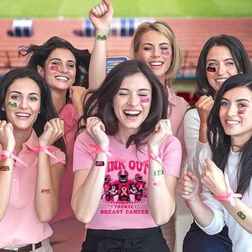 Pink Ribbon Football Face Tattoos - 192 Pieces Breast Cancer