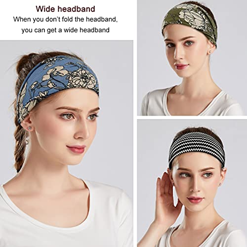 YONUF Flower Pattern Wide Headbands for Women - Boho Hair Accessories, 6 Pack