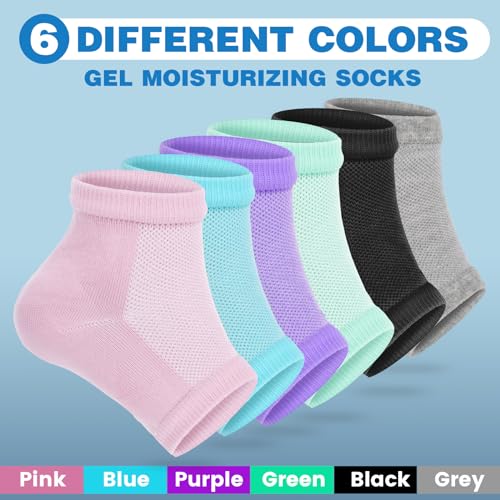 TEAWOO Gel Heel Socks - 6 Pairs Moisturizing Treatment for Cracked Feet