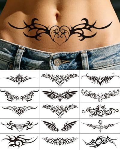 30-Piece Tribal Temporary Tattoos for Adults - Black Waterproof