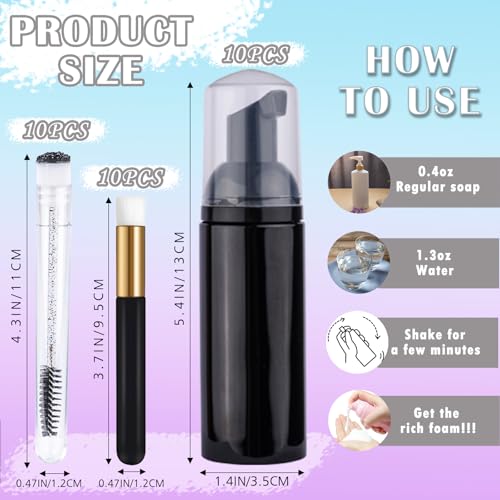 50PCS Lash Shampoo Set with Brushes & Foam Bottles for Eyelash Care