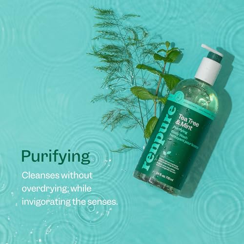 Renpure Tea Tree & Mint Body Wash - Cleanses, Invigorates & Refreshes Skin Without Over-Drying - For All Skin Types - Tea Tree Leaf Oil, Spearmint Leaf Oil - 24 Fl Oz each, 2 Pack