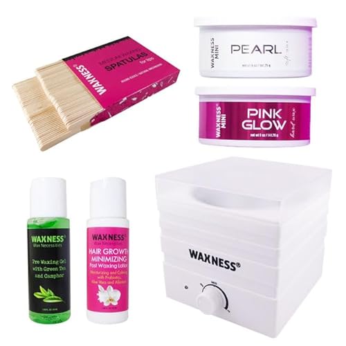 Waxness Face & Eyebrows Starter Waxing Kit with White Mini Heater, Pearl & Pink Glow Waxes ? Professional Facial Waxing Kit ? Made in Italy