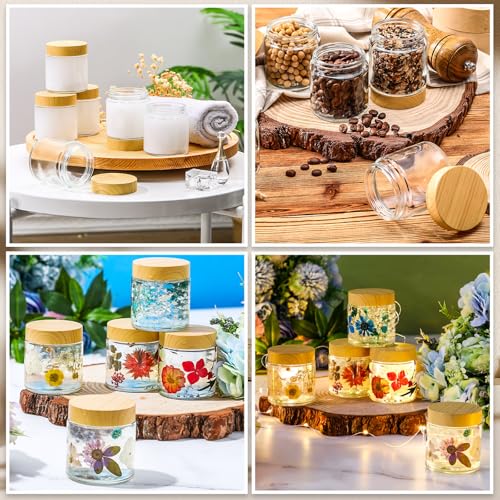 Norme 12 Pcs 4oz Glass Jars with Lids Empty Small Glass Containers and Inner Liners Reusable Cosmetic Jars Round Airtight Bottles with Plastic Wood Grain Lids for Travel