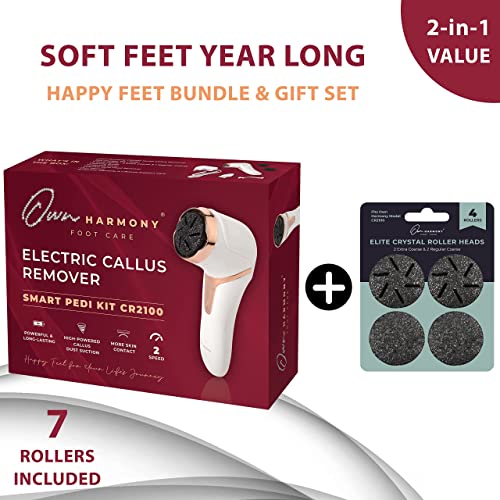 Own Harmony Electric Callus Remover with Vacuum and 7 Rollers Bundle - Foot Care for Women - Professional Pedicure Tools for Pedi Care Vac, CR2100 Electric Feet File, Best for Hard Dry, Cracked Heels