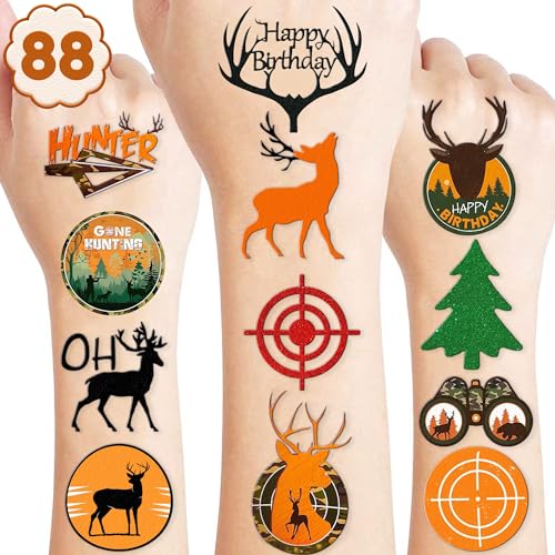 88 PCS Hunting Temporary Tattoos for Kids - Camo Party Favors