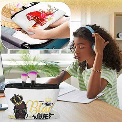 12 Pcs African Girl Makeup Bag Black Girl Christmas African Gifts Afro Melanin Art Cosmetic Canvas Bags Funny Cute Reusable Toiletry Pouch Organizer Black Owned Business Gift for Women(Stylish Style)