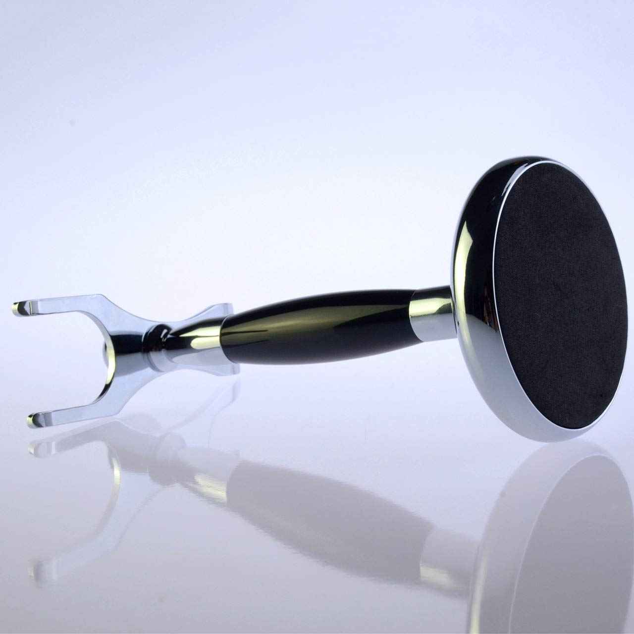 SANWA Deluxe Stainless Steel Shaving Brush Stand Holder for Razor & Brush Weighted Base Black Handle