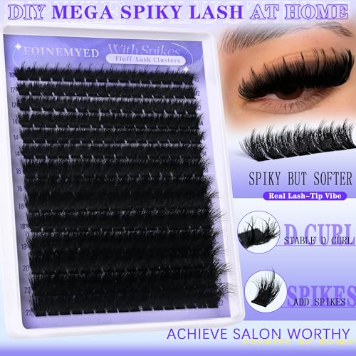 Lash Clusters with Spikes 300D Manga Volume Lash Clusters Evil Look Eyelash Clusters 10-22MM Thick Eyelash Extensions D-Curly Individual Lash Extensions DIY at Home by FOINEMYED