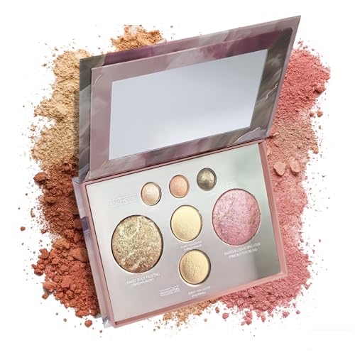 K'APEINE All in One Baked Makeup Palette, Dark Brown Eyeshadow, Blush Highlighter & Bronzer Face Kit Neutral Baked Powder Palette Hign Pigment Full Face Makeup Set Women (7colors)